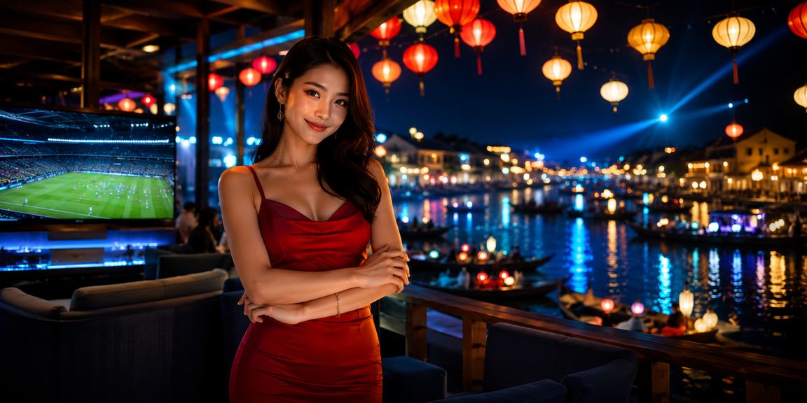 Người dùng xem kết quả cá cược thể thao tại quán cà phê Hội An buổi chiều